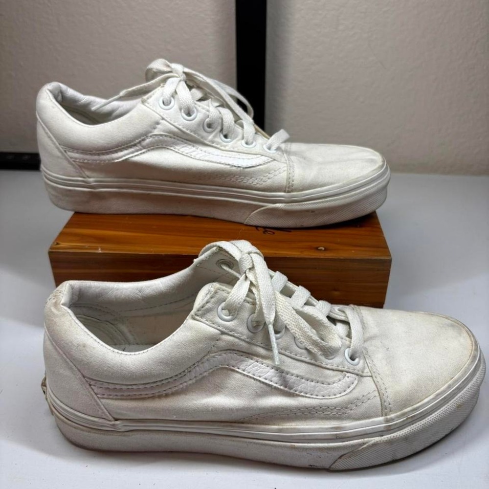 Vans Old Skool White Canvas Lace Up Skate Shoes Women US 7.5 Mens 6 EU 38 Skater